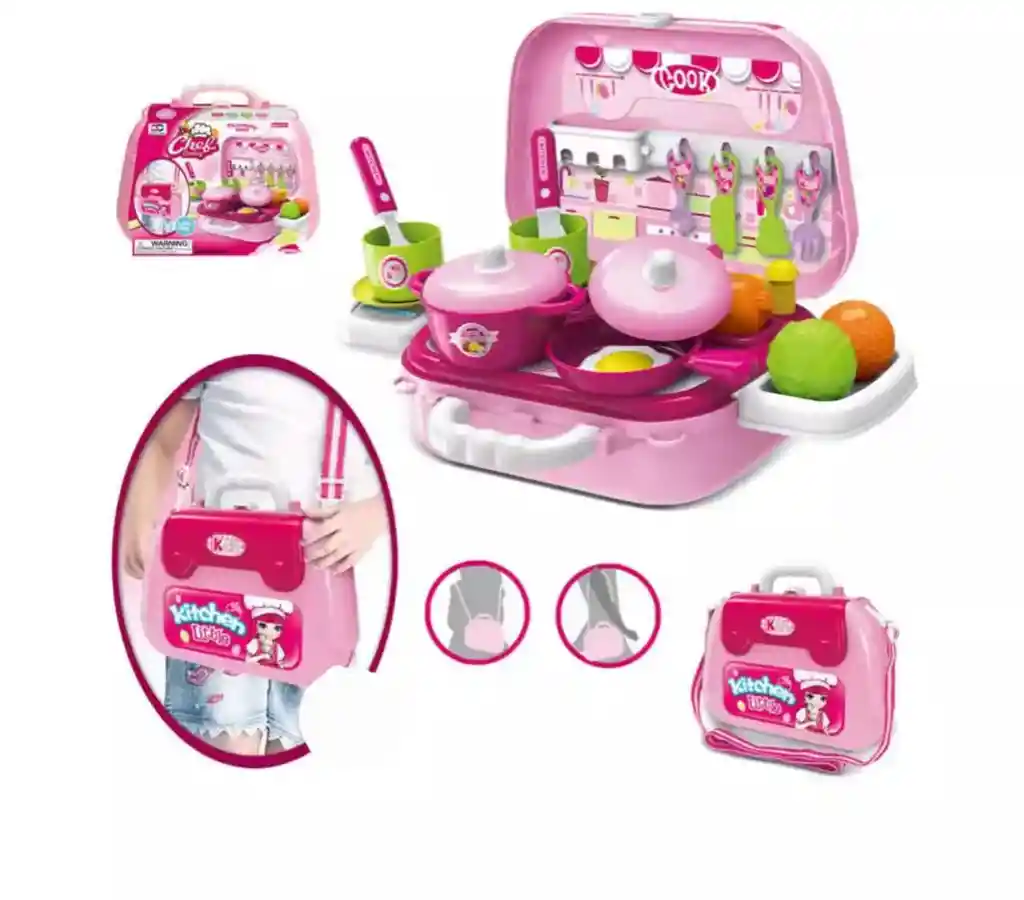 Kit Cosina 2/1 Maleta Portatil Juguete Didactico Niñas