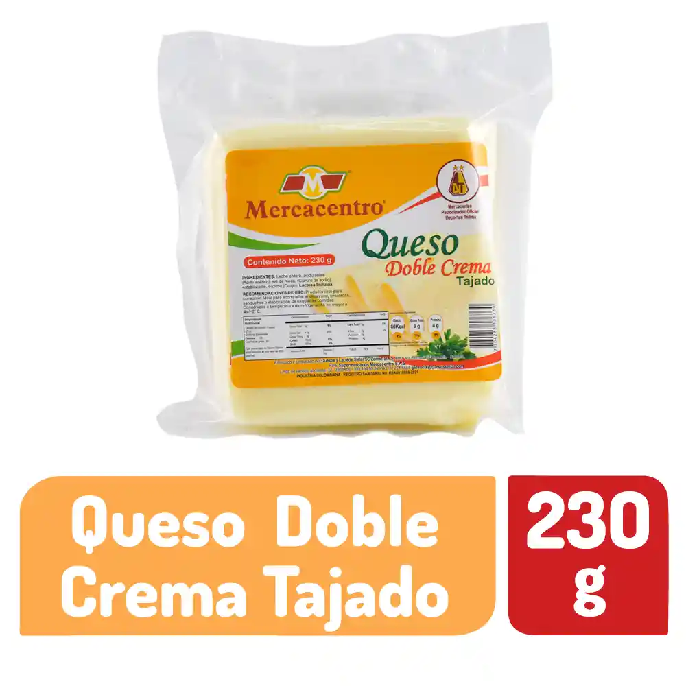 Queso Mercacentro Doble Crema Stelar Tajado X 230 G