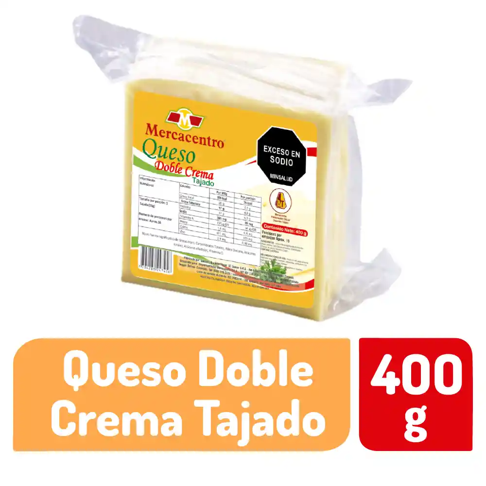 Queso Mercacentro Doble Crema Tajado X 400 G