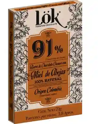 Chocolate Lok 91% Con Miel De Abejas - 70 Gr	