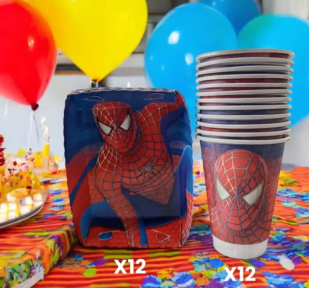 Set De Fiesta Hombre Araña 12 Torteros Y 12 Vasos