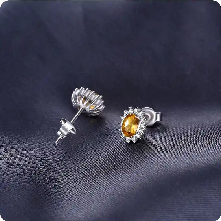 Aretes Topos Para Mujer Piedra Citrino Natural En Plata 925