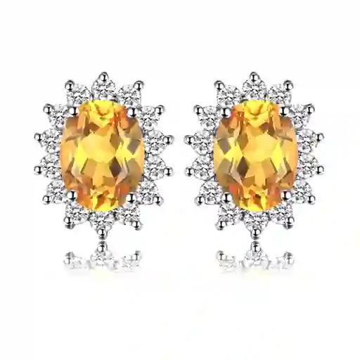 Aretes Topos Para Mujer Piedra Citrino Natural En Plata 925