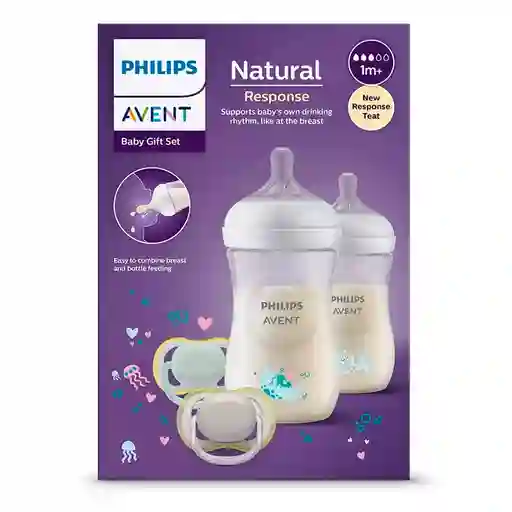 Set De Regalo X6 Piezas, Teteros Decorado Y Chupas De Entretención - Philips Avent Natural Response
