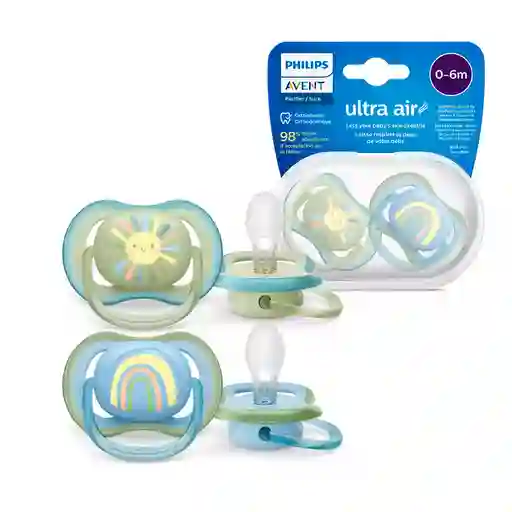 Chupas 0-6 Ultra Air X2, Ligeros Y Transpirables Para Niños De 0 A 6 Meses Sol Verde / Arcoíris - Philips Avent