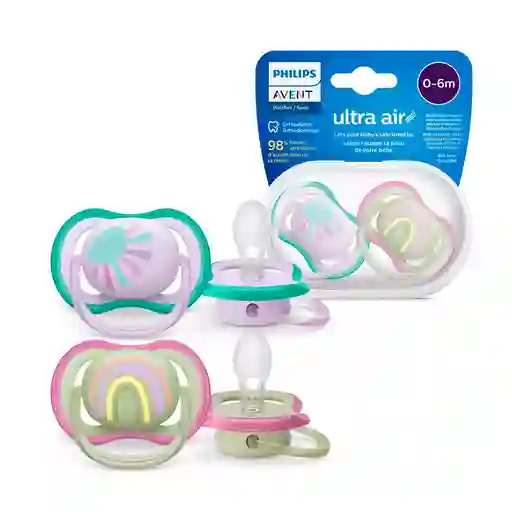 Chupas 0-6 Ultra Air X2, Ligeros Y Transpirables Para Niñas De 0 A 6 Meses Sol Lila / Arcoíris - Philips Avent