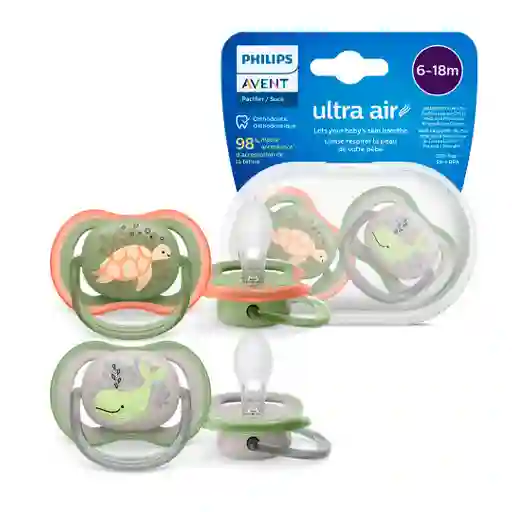 Chupas Ultra Air X2, 100% Libres De Bpa, Para Niño De 6 A 18 Meses, Con Estampado De Animales - Philips Avent