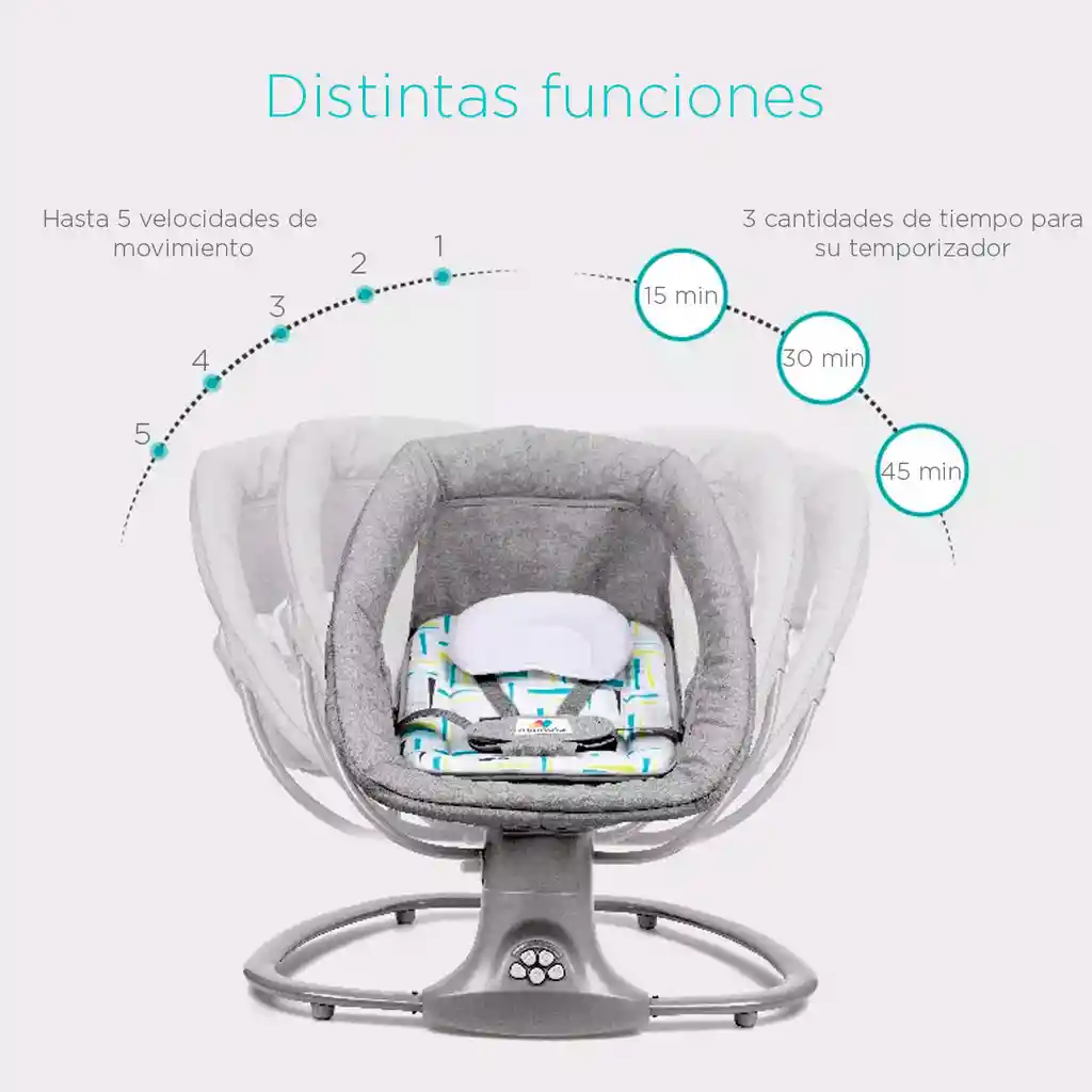 Silla Mecedora Eléctrica Con Velocidaddes, Temporizador, Mosquitero, Música Y Móviles Gris Claro - Mastela