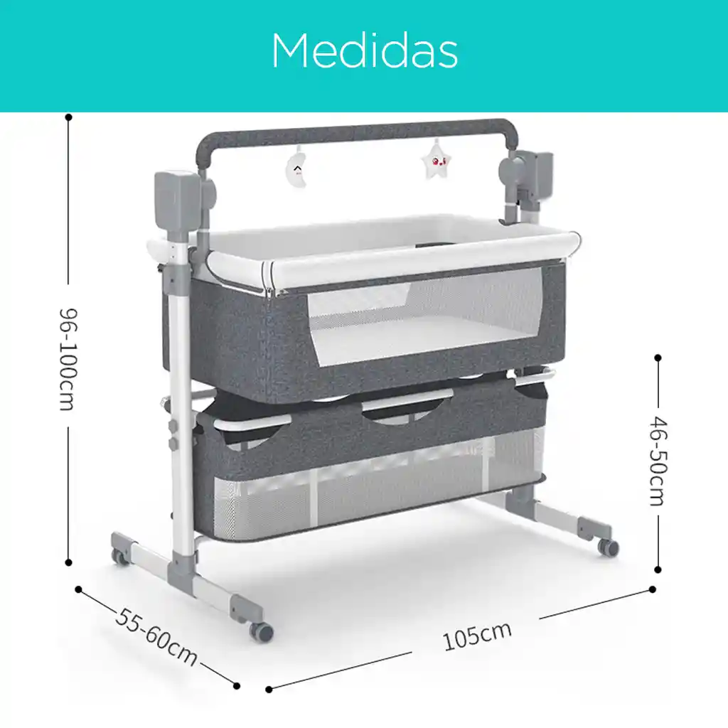 Cuna Colecho Mecedora Para Bebé Eléctrica Con Niveles Ajustables De Altura, Música, Movimientos Y Canasta Gris