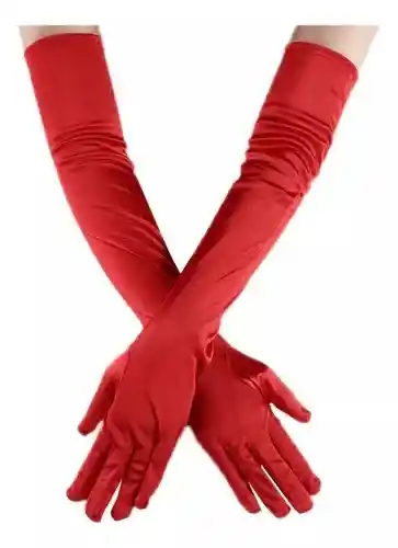 Guantes Largos De Satén Para Mujer, Color Rojo