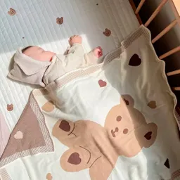 Cobija De Osito Para Bebé, Manta De Punto De Algodón, Ligera, Suave, Transpirable, Multifuncional Oso Con Patrón De Corazones