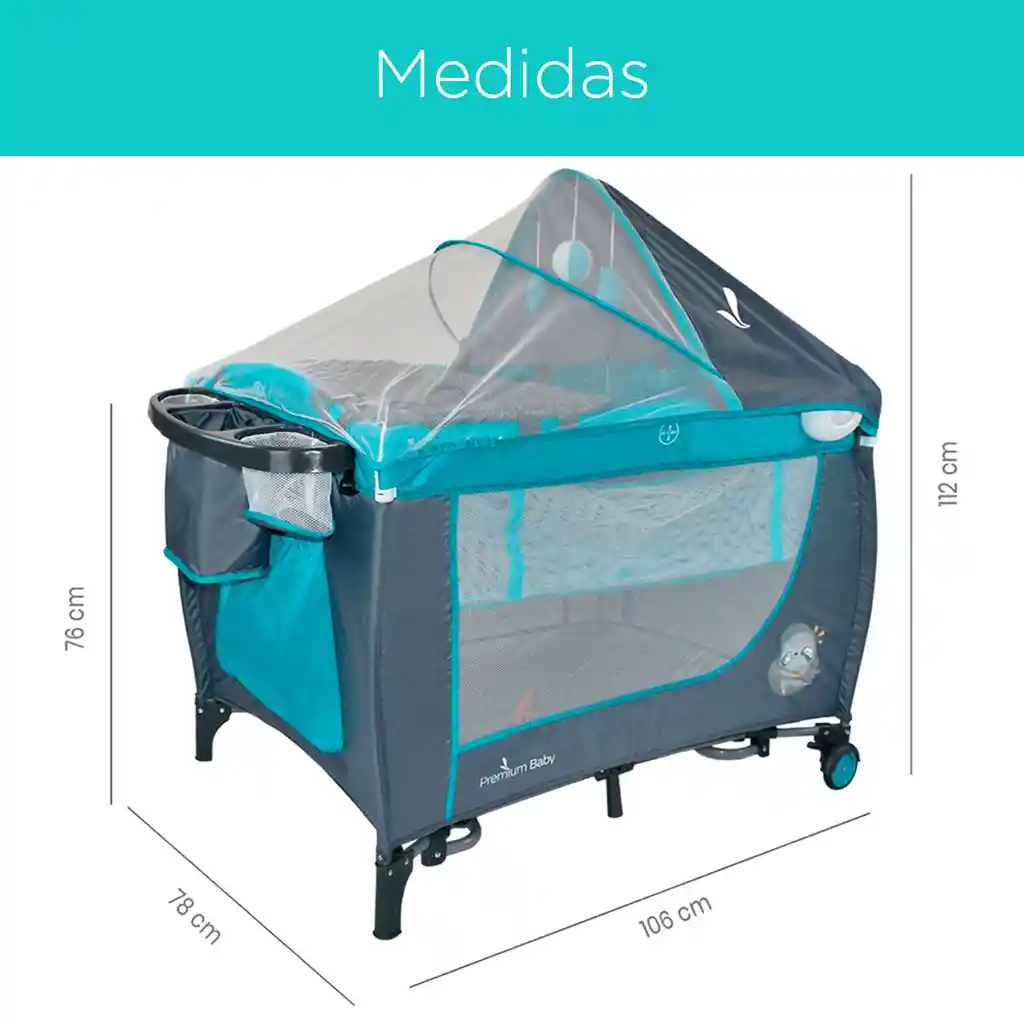 Cuna Corral Nápoles, Con Dos Niveles De Altura, Cambiador, Capota Y Mosquitero - Premium Baby