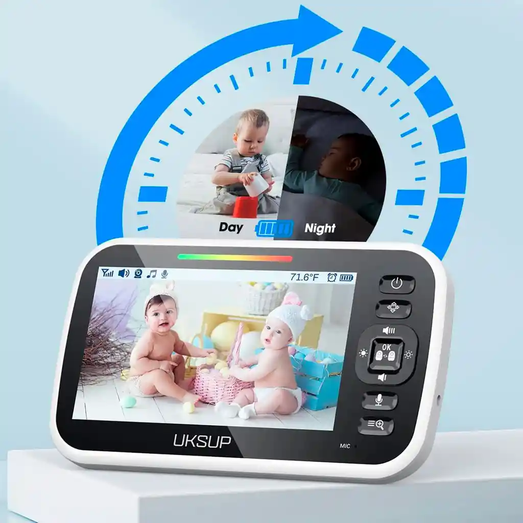 Monitor Para Bebés Con Dos Cámaras Y Audio Bidireccional, Monitor De Video Para Bebés Con Pantalla De 5" De Larga Duración De Batería, Control Remoto De Movimiento - Uksup