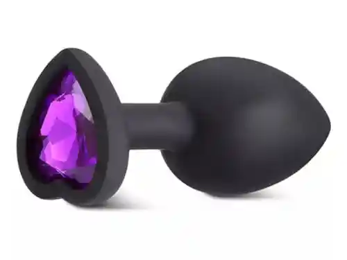 Plug Anal Silicona Talla S Corazón Negro Joya Morada