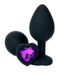 Plug Anal Silicona Talla M Corazón Negro Joya Morada