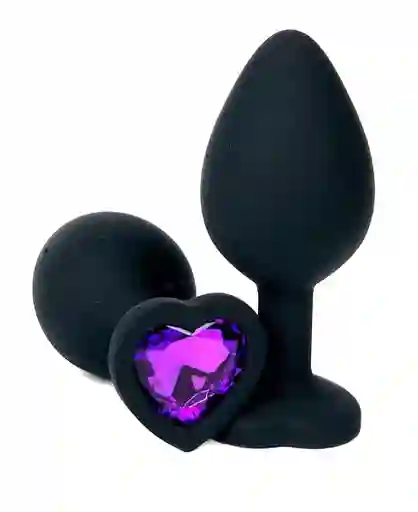 Plug Anal Silicona Talla S Corazón Negro Joya Morada