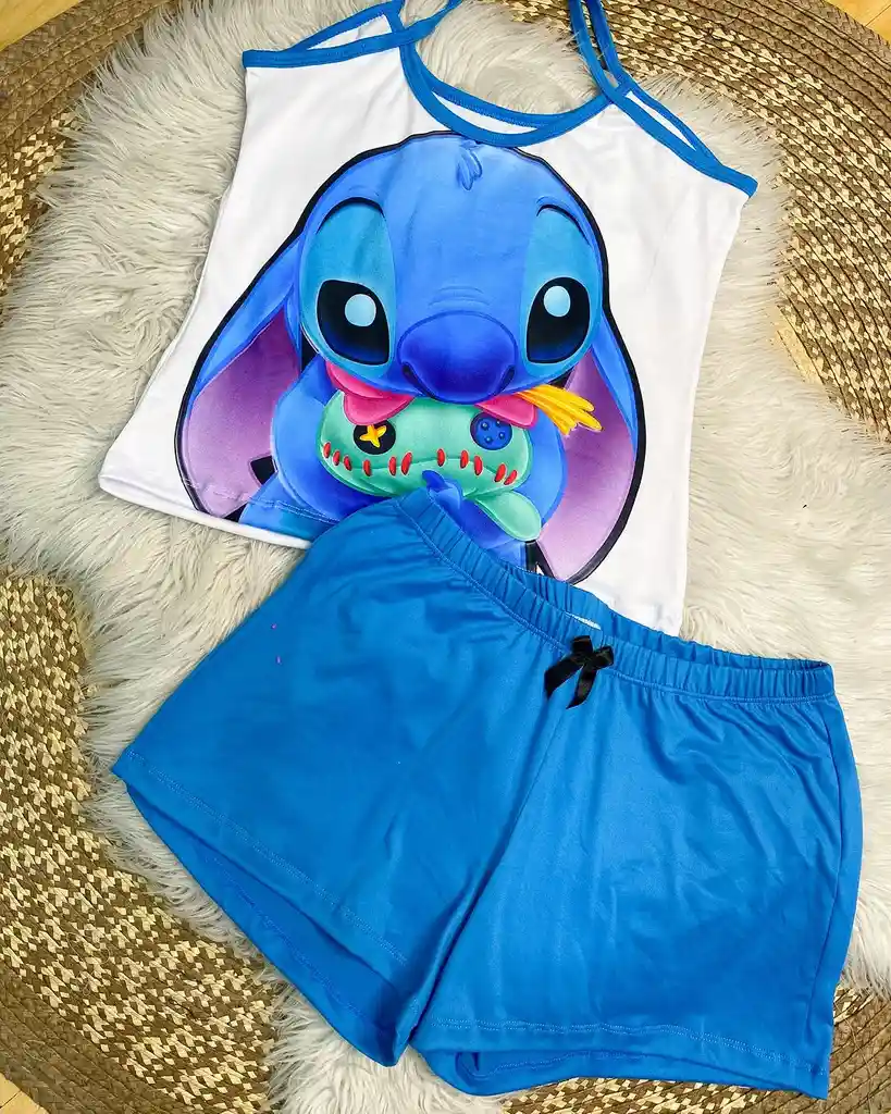 Pijama Short Tiras Stitch Azul Talla Única Ref-01