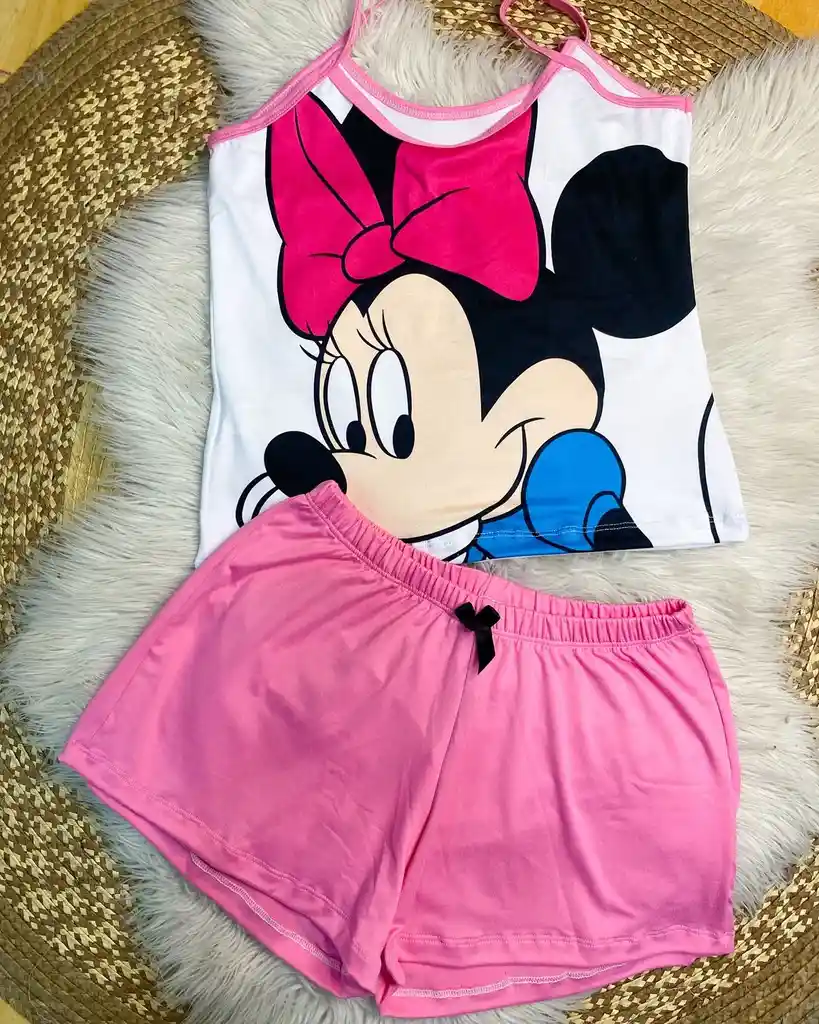 Pijama Short Blusa Tiras Minnie Rosada Talla Única