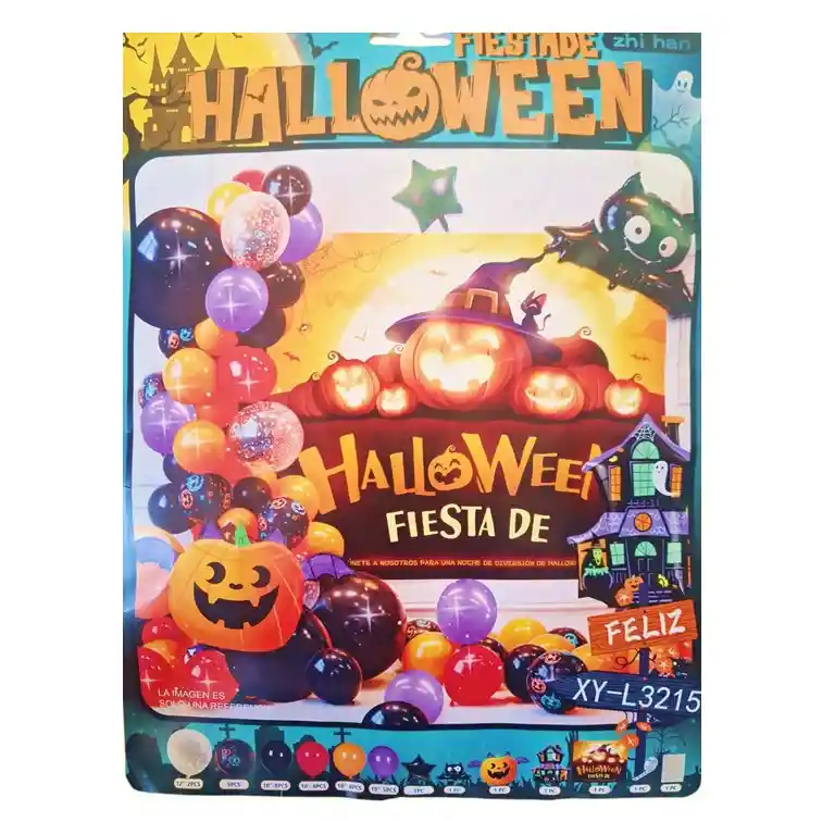 Kit Globos Halloween Arco Organico Con Fondo 64 Piezas