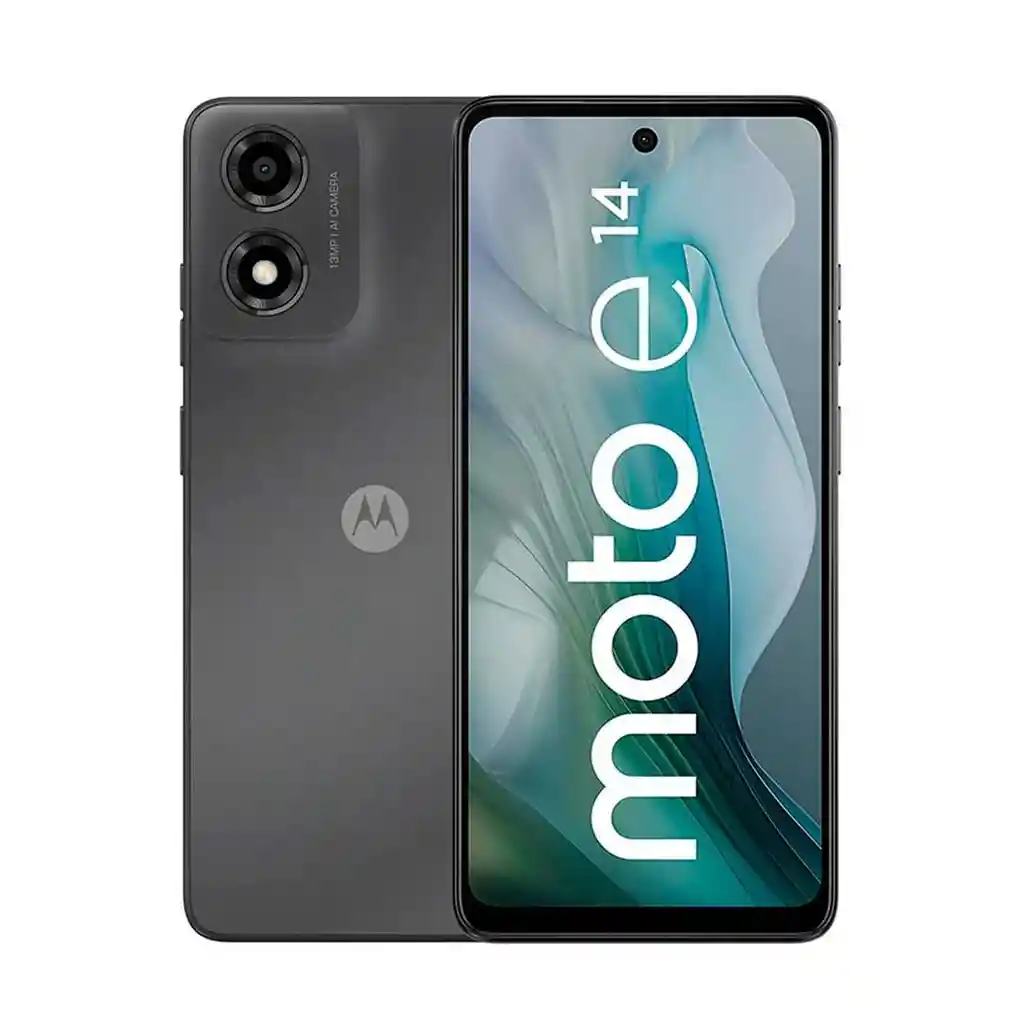 Motorola E14, Pantalla 6.56" Hd, Unisoc T606, Almacena 64gb, Ram 2gb, Android 14, Camara Trasera 2, Dual Sim, Nfc, Gris, 4g Lte