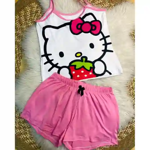 Pijama Short Blusa Tiras Hello Kitty Rosada Talla Única