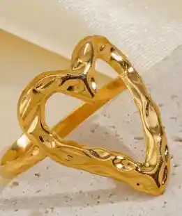 Anillo Abierto Corazon Martillado