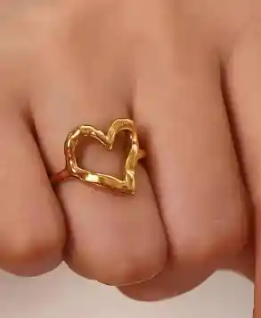 Anillo Abierto Corazon Martillado