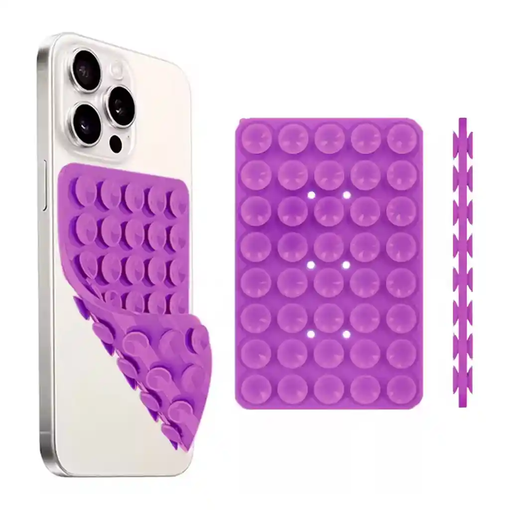 Soporte Trípode Celular Doble Ventosa Chupa Silicona Succión Morado