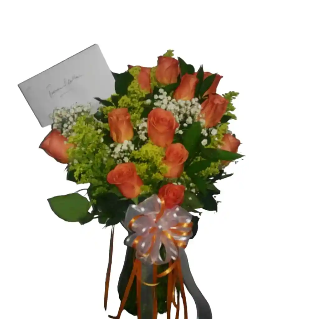 Jarron Decorado Con 12 Rosas Y Follaje