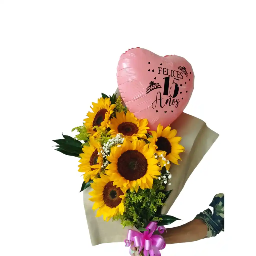 Bouquet 6 Girasoles Y Globo