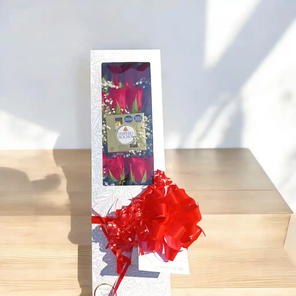 Caja Decorada Con 12 Rosas Y Chocolates