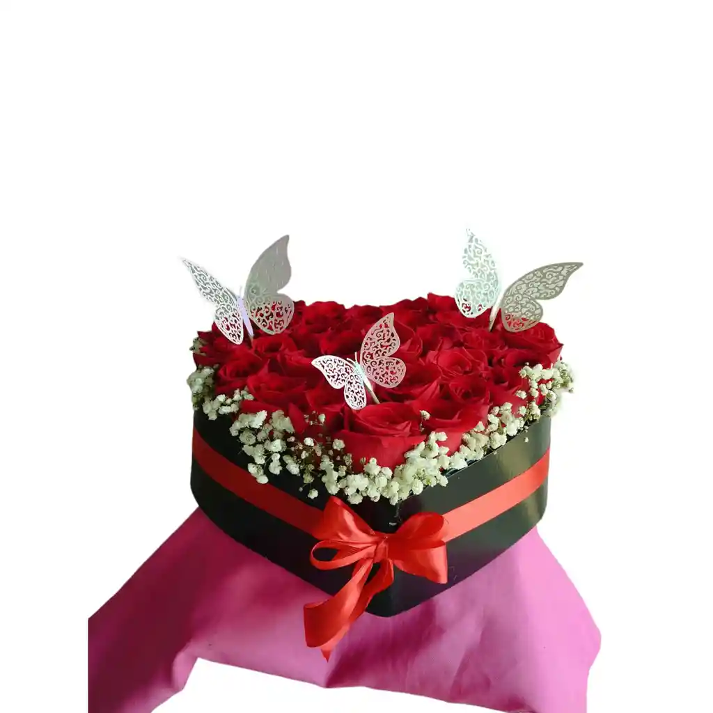 Corazón, Rosas Rojas Y Mariposas.