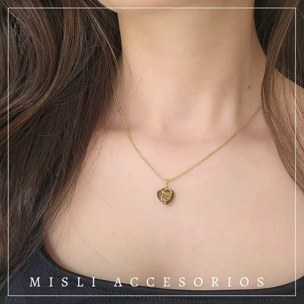 Conjunto Acero Inoxidable (collar Y Aretes) Piedra Natural Ojo De Tigre