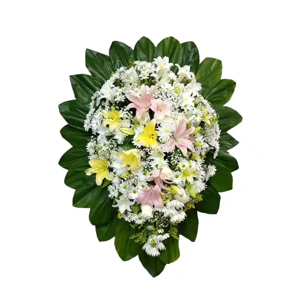Arreglo Funebre Pedestal En Crisantemos, Rosa, Lirios Y Margaritas