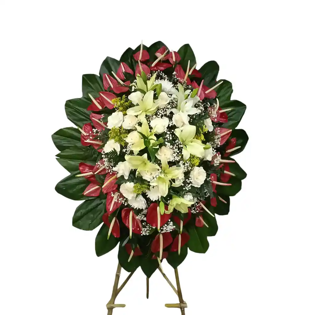 Arreglo Funebre Pedestal En Anturios, Rosas Y Lirios