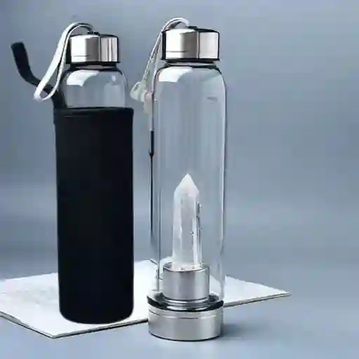 Termo Botella De Agua Con Cristales De Cuarzo Cristal + Estuche