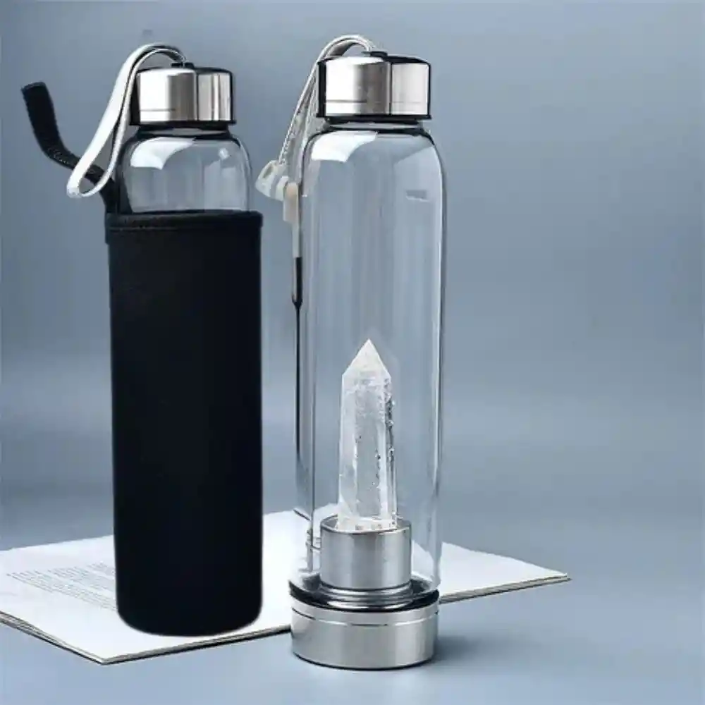 Termo Botella De Agua Con Cristales De Cuarzo Cristal + Estuche