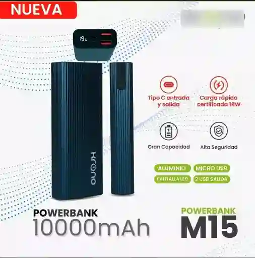 Power Bank Batería Krono M15 10000mah Doble Usb Lcd Portátil