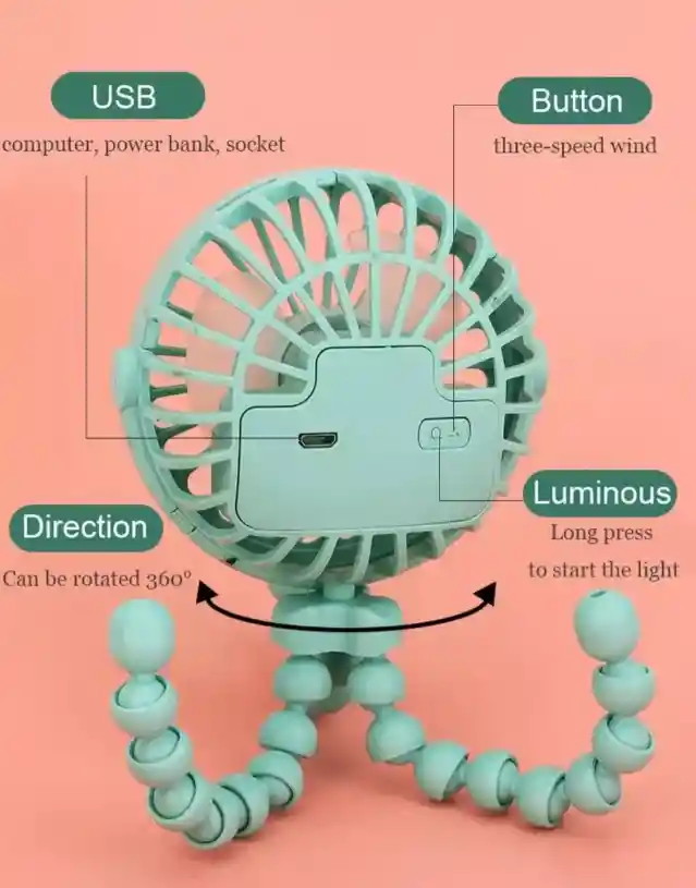 Ventialdor Portátil Patas Flexibles Recargable 3 Velocidades