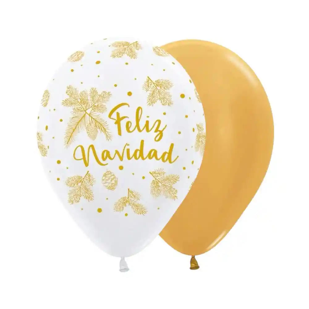 Globo R12 Feliz Navidad Dorada X10 Unidades Sempertex