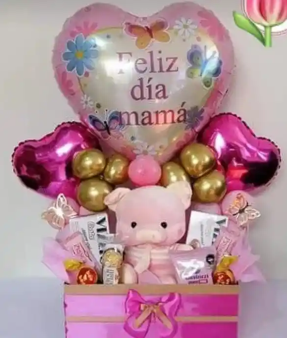 Ancheta Con Cerdito, Globos Y Dulces, Grande