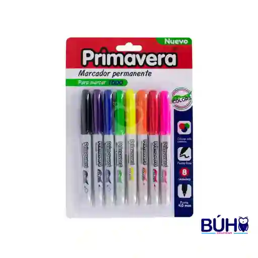 Marcadores Permanente Delgado Primavera Solidos X8
