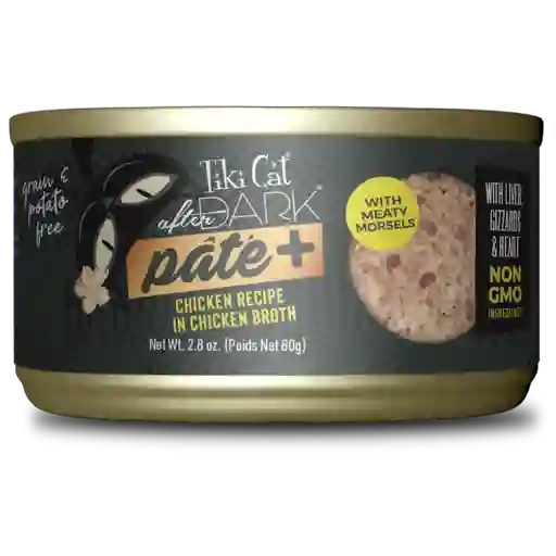 Alimento Tiki Cat After Dark Pate Plus Pollo En Caldo De Pollo 80gr Lata