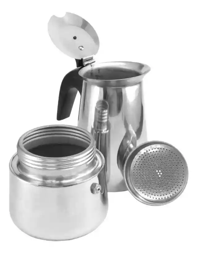 Cafetera Espresso Maker 9 Tazas Manual Plateada Italiana