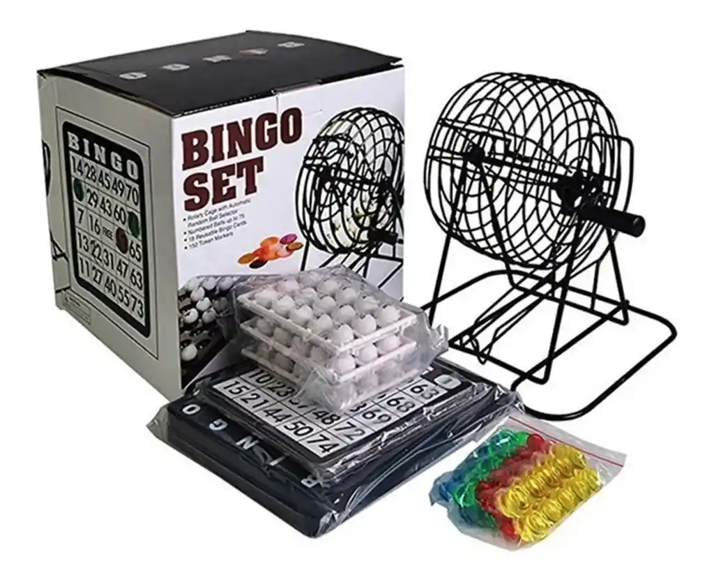 Juego Bingo Tradicional Balotera Metálica 75 Numeros 18 Cartones