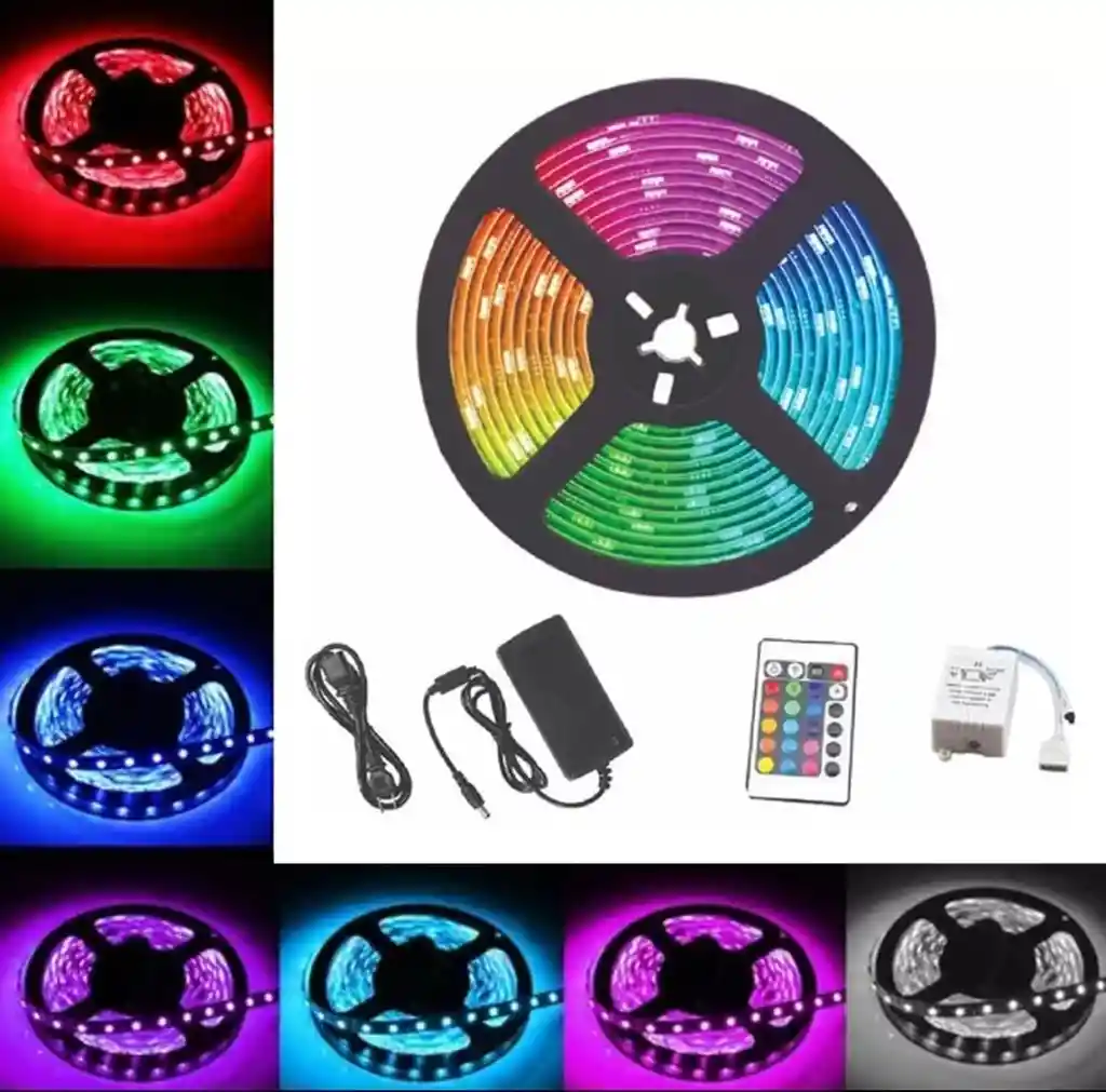 Cinta Led Multicolor Rgb Luz 5050 5mts + Control + Adaptador