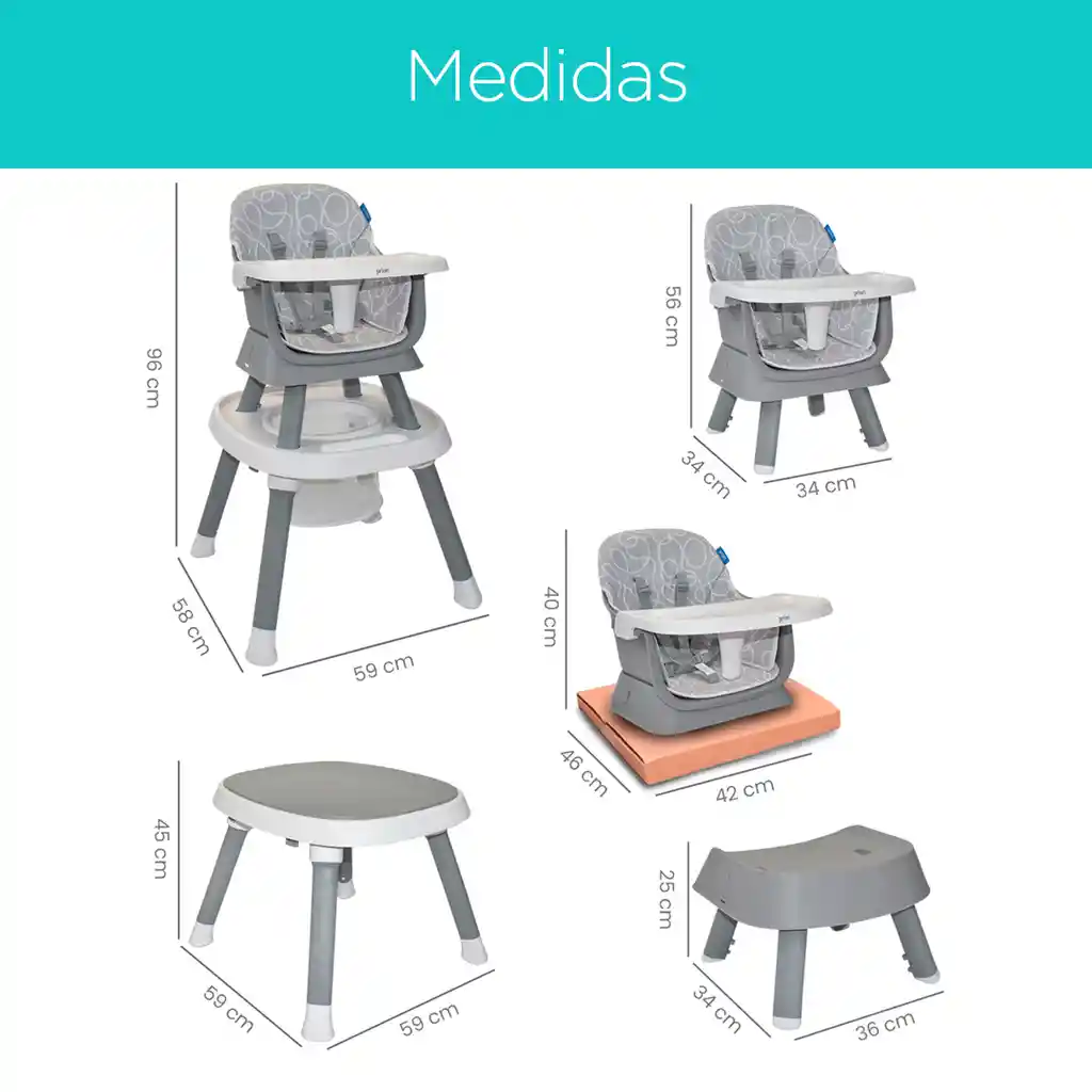 Silla Comedor Para Bebé 7 En 1, Convertible A Silla Y Mesa De Juegos Gris - Priori