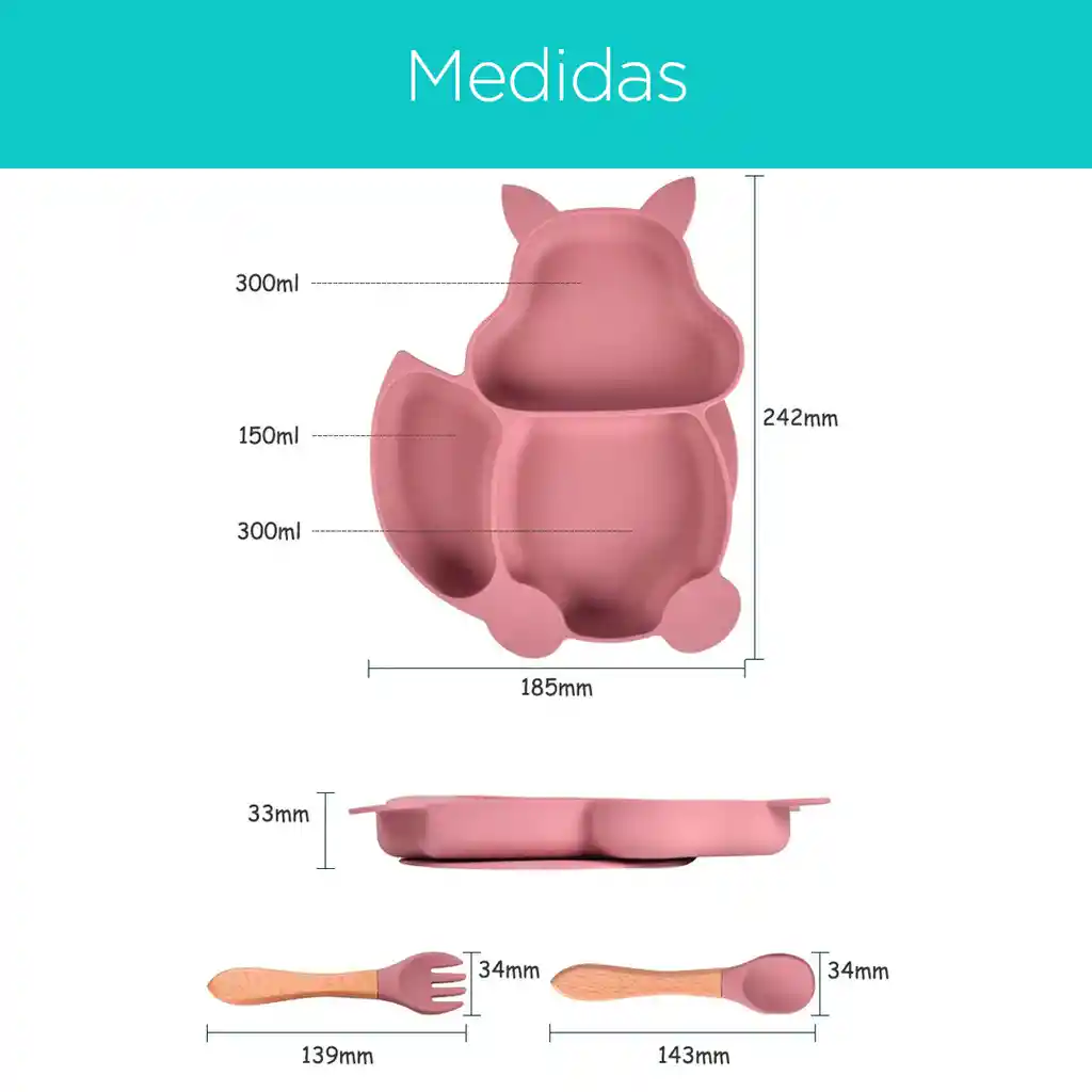 Set Vajilla Ardilla De 8pz En Silicona, Combo De Alimentación Complementaria Libres De Bpa Gris - Color Life
