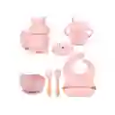 Set Vajilla Ardilla De 8pz En Silicona, Combo De Alimentación Complementaria Libres De Bpa Rosa - Color Life