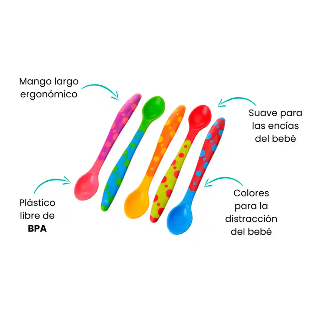 Juego De Cucharas X 5 Multicolor Y De Material Suave